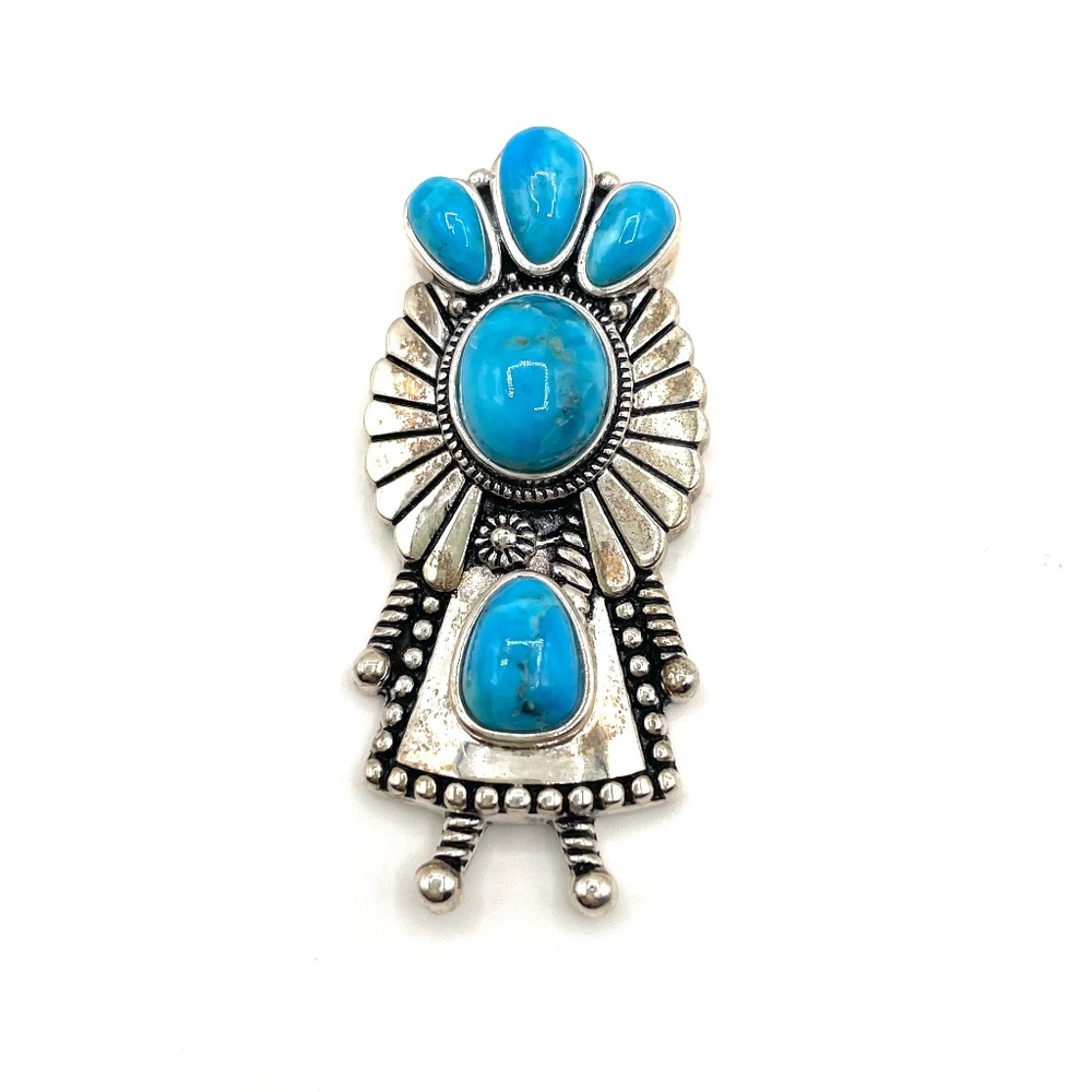 Indian Shape Cabochon Turquoise Sterling Silver Pendant -no chain 2”